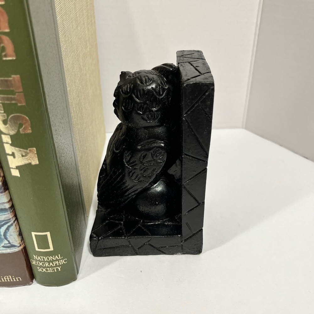 VINTAGE STONE BLACK OWL BOOK ENDS - Picture 4 of 16